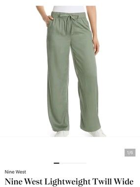 Nine West Olive Green Wide Leg Drawstring Pants